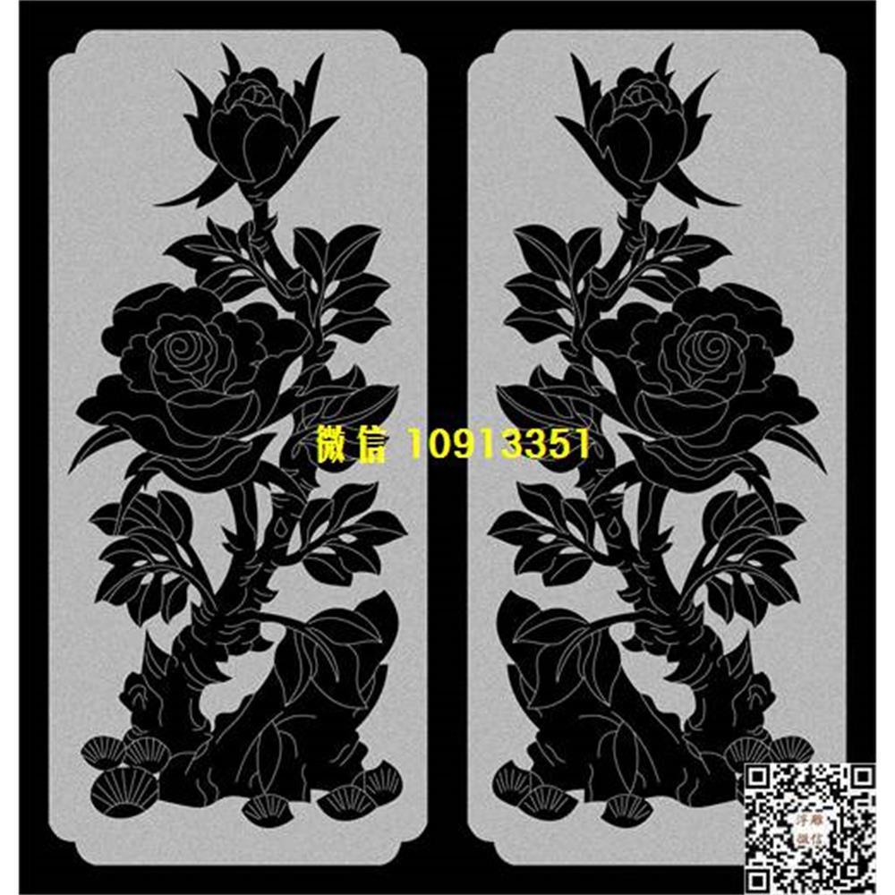 精雕图94牡丹花墓碑板精雕图线雕图线条图单线铣底图_电脑雕刻plt文泰矢量图精雕图浮雕图